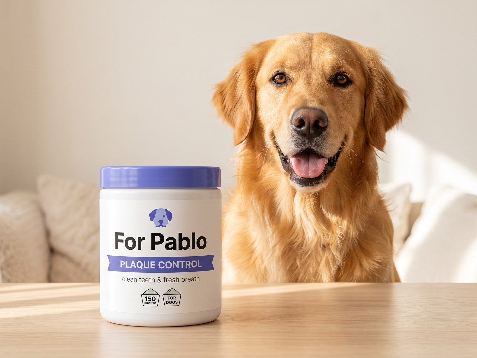 Happy dog beside the For Pablo tub